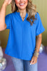 Ocean Blue Bubble Airflow Split Neck Top *FINAL SALE* *Final Sale*, saturday steal, must have top, must have basic, basic top, elevated basic, closet staple, spring fashion, spring top, shop style your senses by mallory fitzsimmons, ssys by mallory fitzsimmons