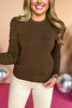Chocolate Brown Gathered Puff Sleeve Crew Neck Pullover *FINAL SALE* *Final Sale*, must have sweater, must have style, fall style, fall fashion, elevated style, elevated dress, mom style, fall collection, fall sweater, shop style your senses by mallory fitzsimmons