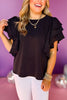 Black Woven Multi-Tiered Ruffle Sleeve Top *FINAL SALE* *Final Sale*, saturday steal, must have top, must have style, brunch style, summer style, spring fashion, elevated style, elevated top, mom style, shop style your senses by mallory fitzsimmons, ssys by mallory fitzsimmons