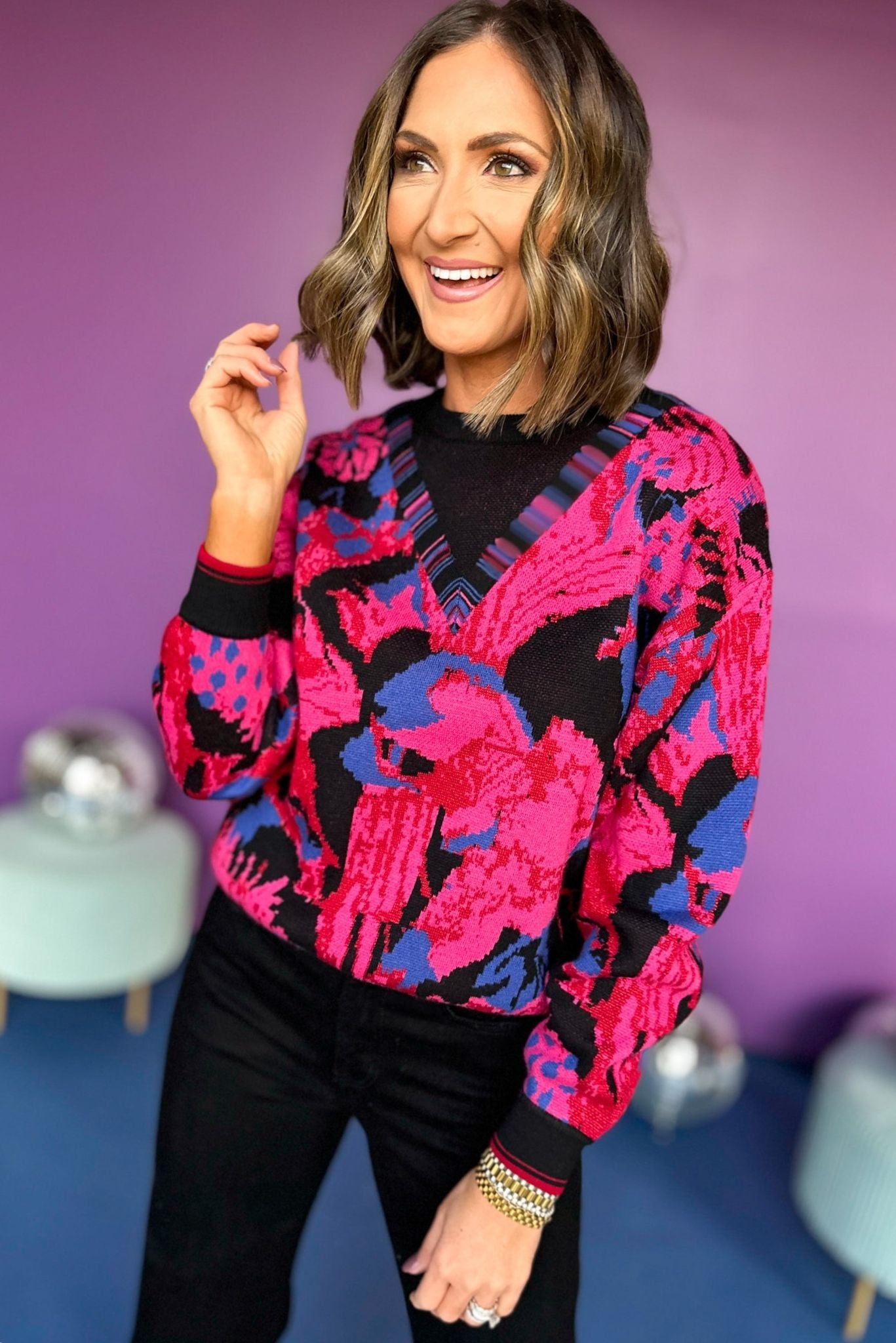 Black Floral Printed Ribbed Detail Sweater, must have top, must have style, must have fall, fall collection, fall fashion, elevated style, elevated top, mom style, fall style, shop style your senses by mallory fitzsimmons