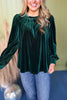 Hunter Green Velvet Long Peasant Sleeve Top *FINAL SALE* *Final Sale*, must have top, must have style, must have velvet, fall collection, fall fashion, elevated style, elevated top, mom style, fall style, shop style your senses by mallory fitzsimmons