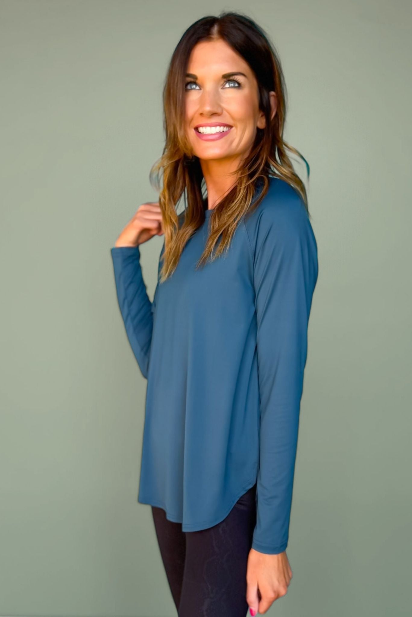 SSYS Long Sleeve Mesh Back Active Top In Dusty Teal