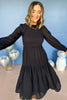 Black Smocked Bodice Tiered Long Sleeve Midi Dress, must have dress, must have fall, fall style, fall dress, elevated style, chic style, mom style, shop style your senses by mallory fitzsimmons
