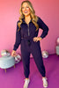 SSYS The Long Sleeve Hallie Jumpsuit In Navy, must have jumpsuit, must have style, elevated jumpsuit, elevated style, casual style, casual fashion, mom style, mom fashion, shop style your senses by mallory fitzsimmons