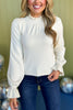 Ivory Frilled Neck Long Sleeve Sweater Top, must have sweater, must have style, winter style, winter fashion, elevated style, elevated dress, mom style, winter collection, winter sweater, shop style your senses by mallory fitzsimmons