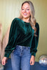 Hunter Green Velvet Long Peasant Sleeve Top *FINAL SALE* *Final Sale*, must have top, must have style, must have velvet, fall collection, fall fashion, elevated style, elevated top, mom style, fall style, shop style your senses by mallory fitzsimmons