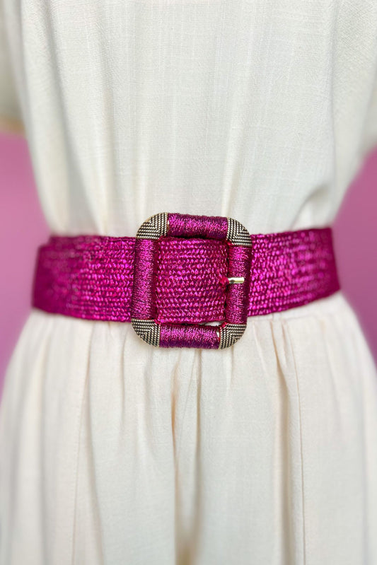 Fuchsia Metallic Raffia Square Buckle Belt *FINAL SALE*