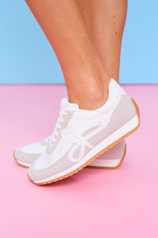 Beige and White Trainer Sneakers