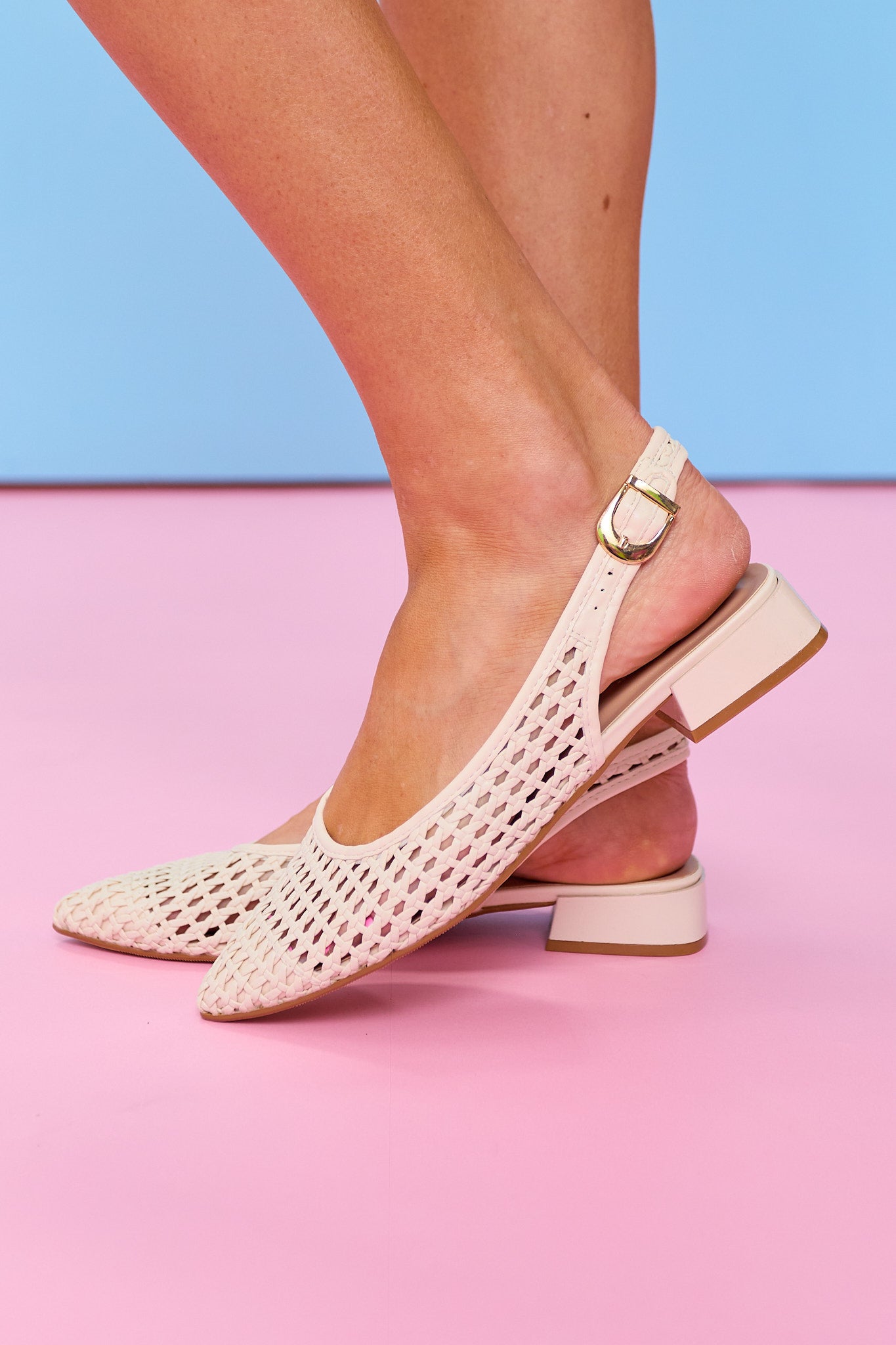 Bone Woven Slingback Sandals