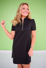 SSYS Zoey Short Sleeve Ruffle Collar Zip Air Dress In Black