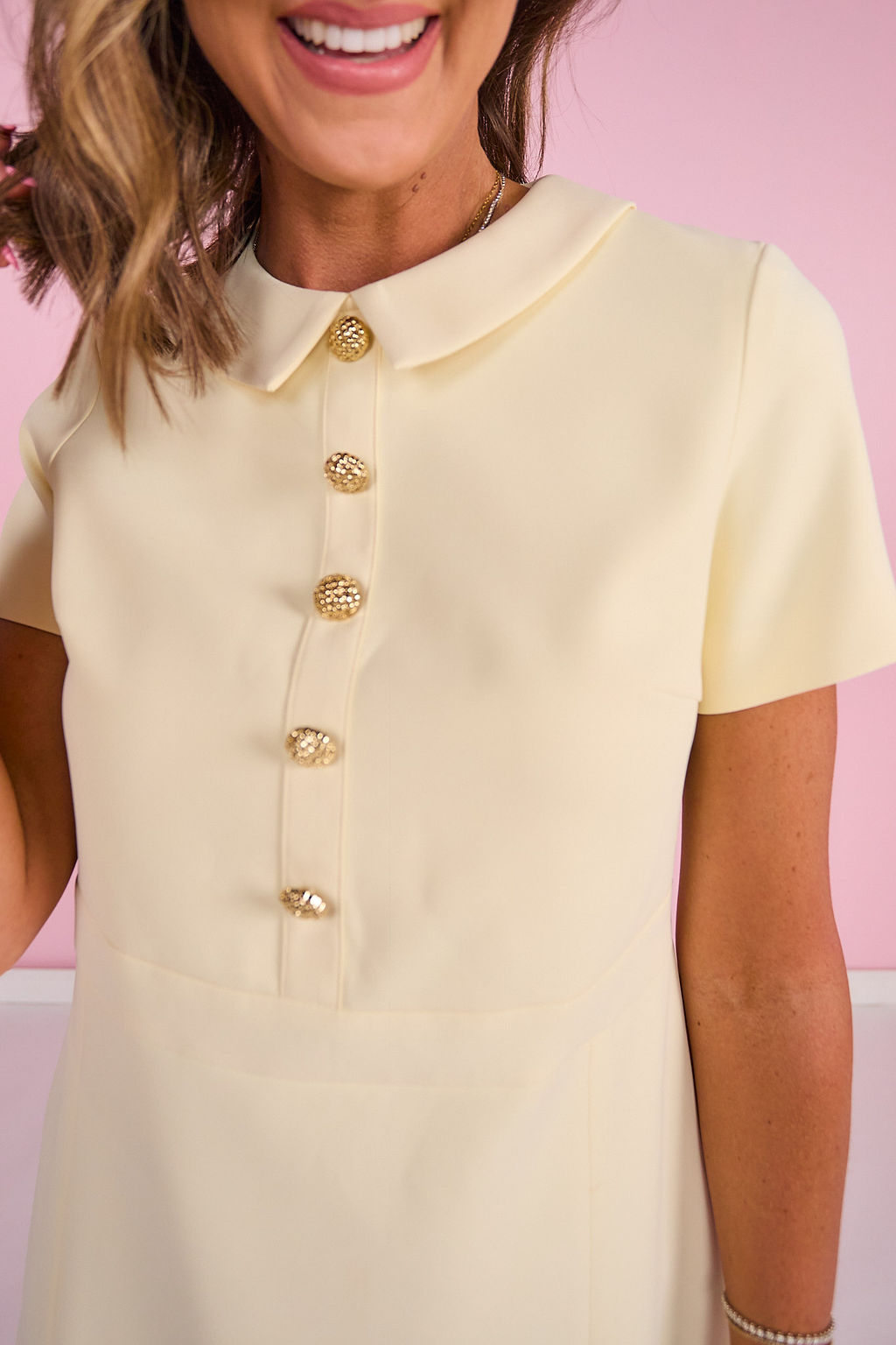 SSYS Jules Short Sleeve Peter Pan Dress In Lemon