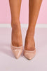 Nude Mesh Patent Pointed Toe Slingback Heels
