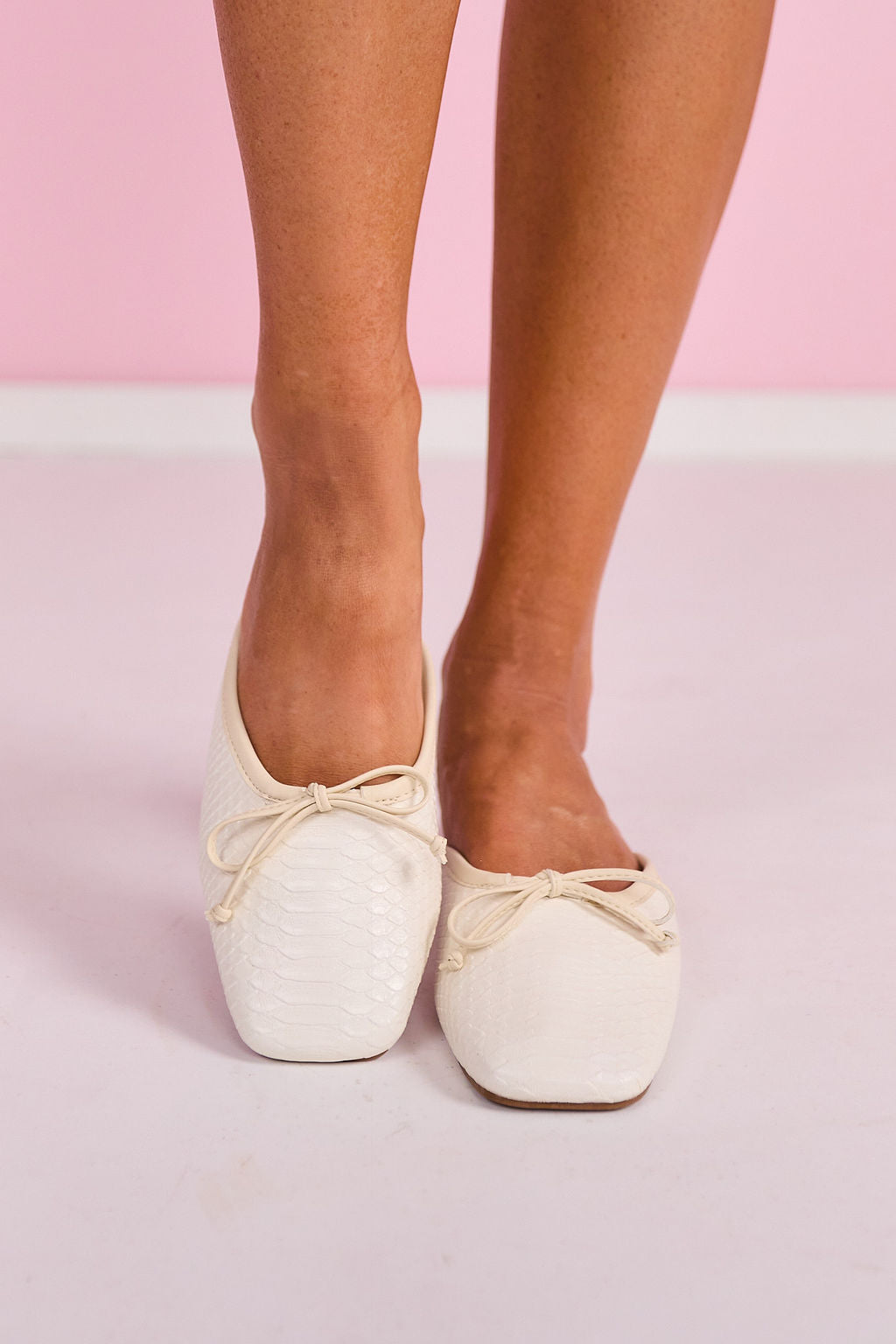 Shu Shop Ivory Slip On Bow Detail Flat