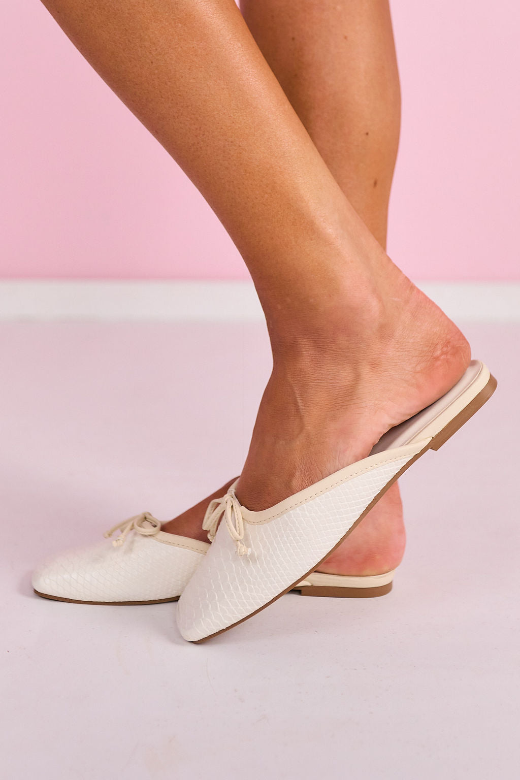 Shu Shop Ivory Slip On Bow Detail Flat