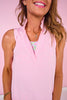 SSYS Signature Pastel Pink Sleeveless Frill V Neck Active Top