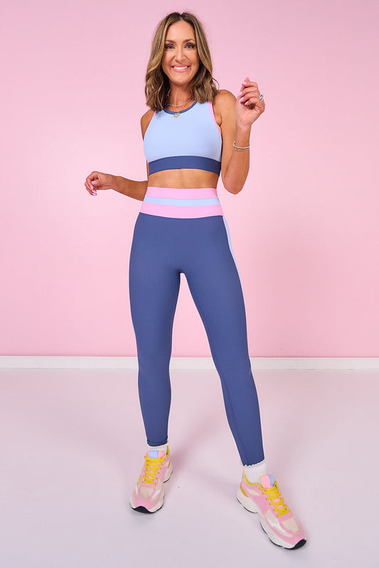*ETA BEG JUNE* SSYS Baby Pink and Baby Blue Contrast Ribbed Slate Blue High Waist Leggings