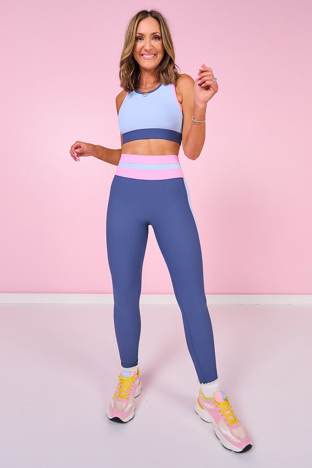 SSYS Baby Pink and Slate Blue Contrast Ribbed Baby Blue Sports Bra