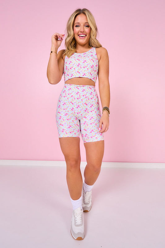 SSYS Light Blue Rose Meadow Print Seamless Biker Shorts