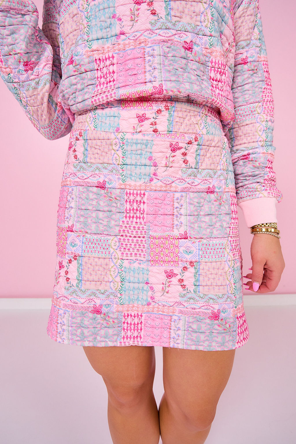 SSYS Pastel Mixed Print Quilted Skort Set