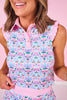 SSYS Boho Blooms and Pink Gingham Mixed Print Sleeveless Ruffle Polo and Pleated Scallop Skort Pickleball Set