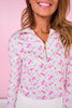 SSYS Long Sleeve Quarter Zip Printed Top In Light Blue Rose Meadow