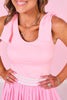 SSYS Pink Bow Shoulder Scoop Back Active Dress