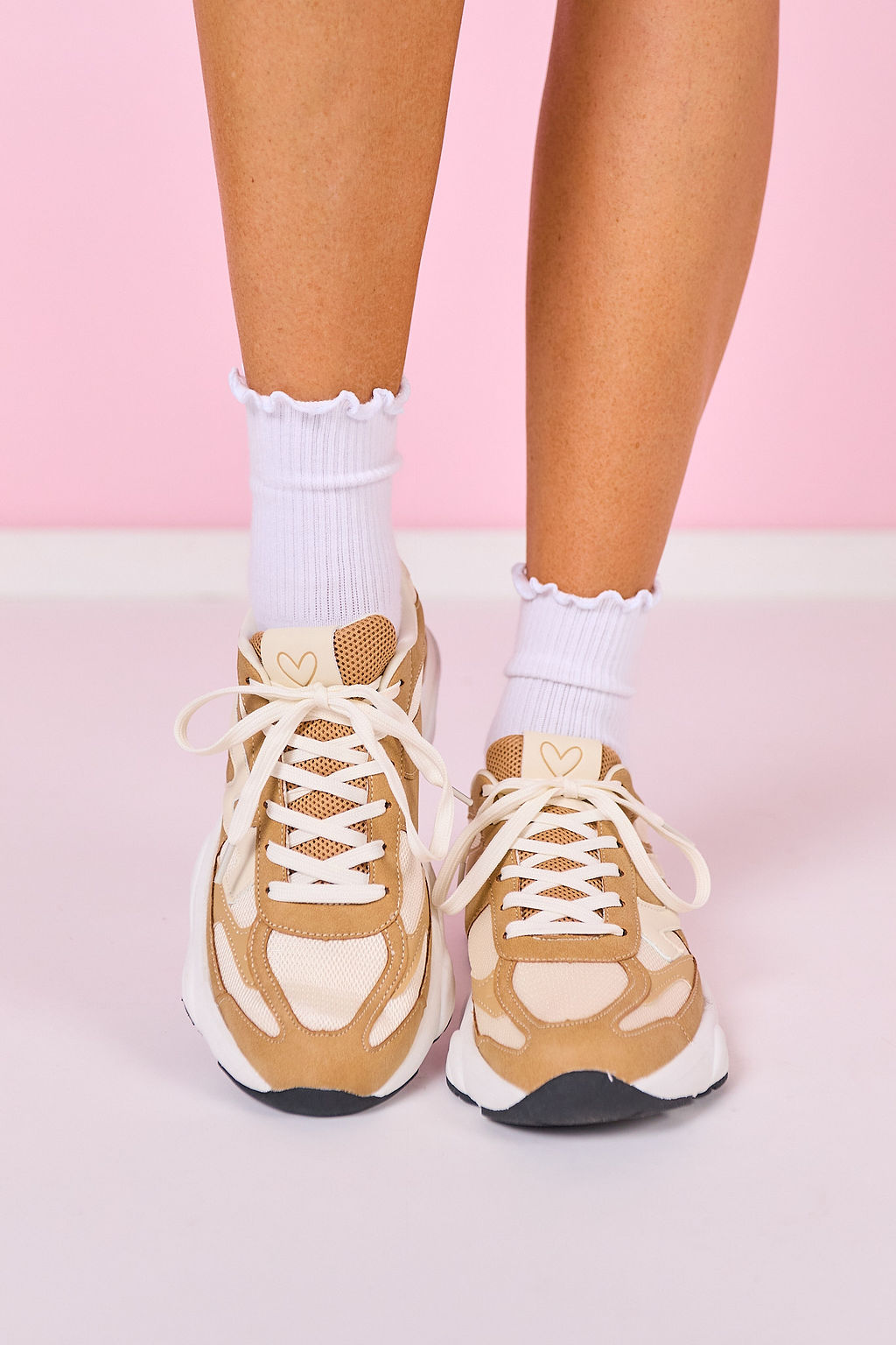 Camel Contrast Platform Sneakers