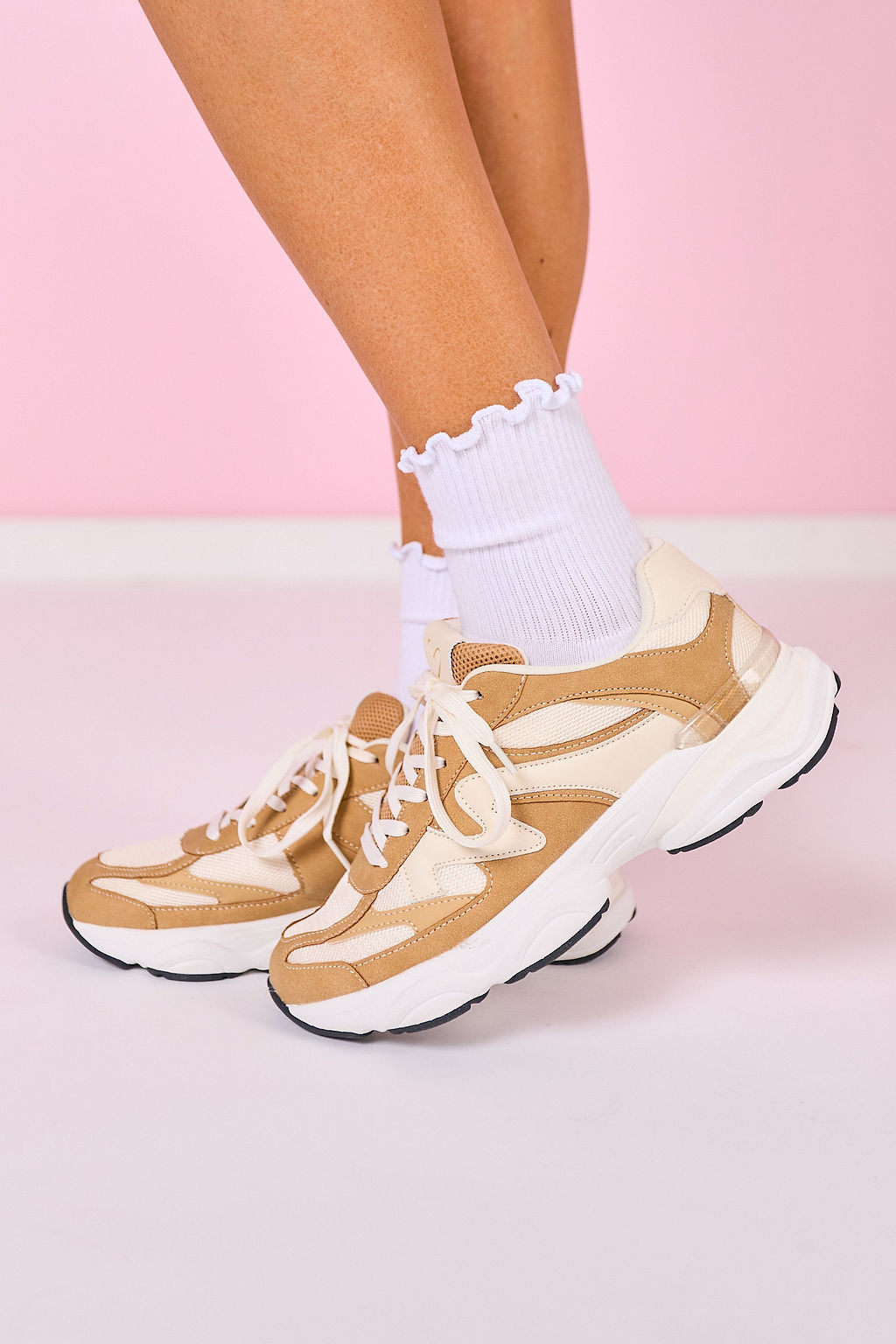 Camel Contrast Platform Sneakers