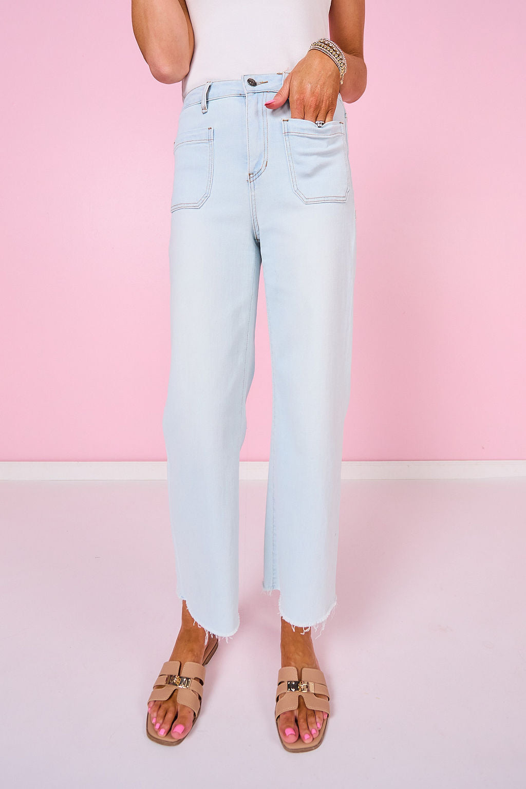 Mica High Rise Wide Leg Cropped Raw Hem Jeans