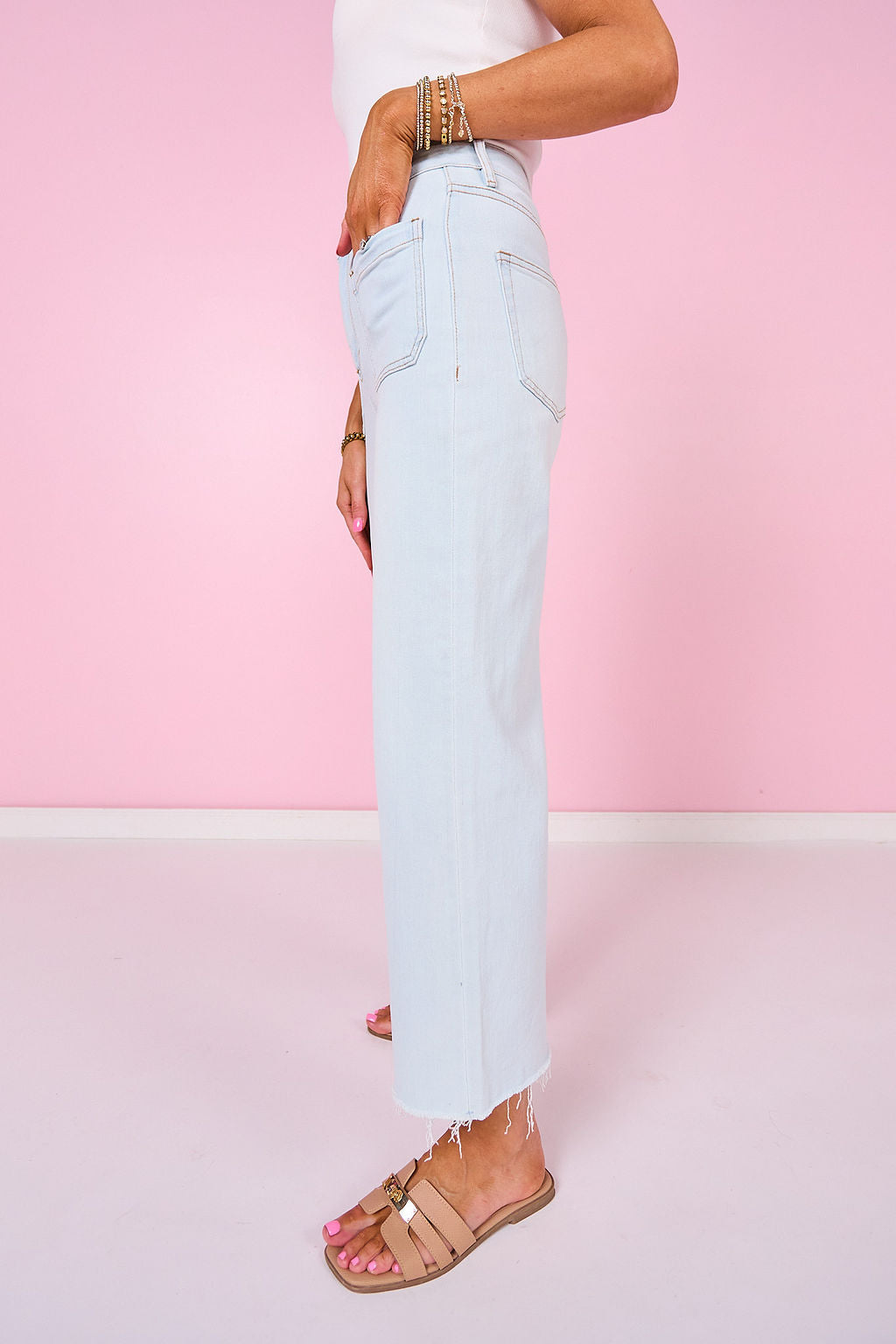 Mica High Rise Wide Leg Cropped Raw Hem Jeans