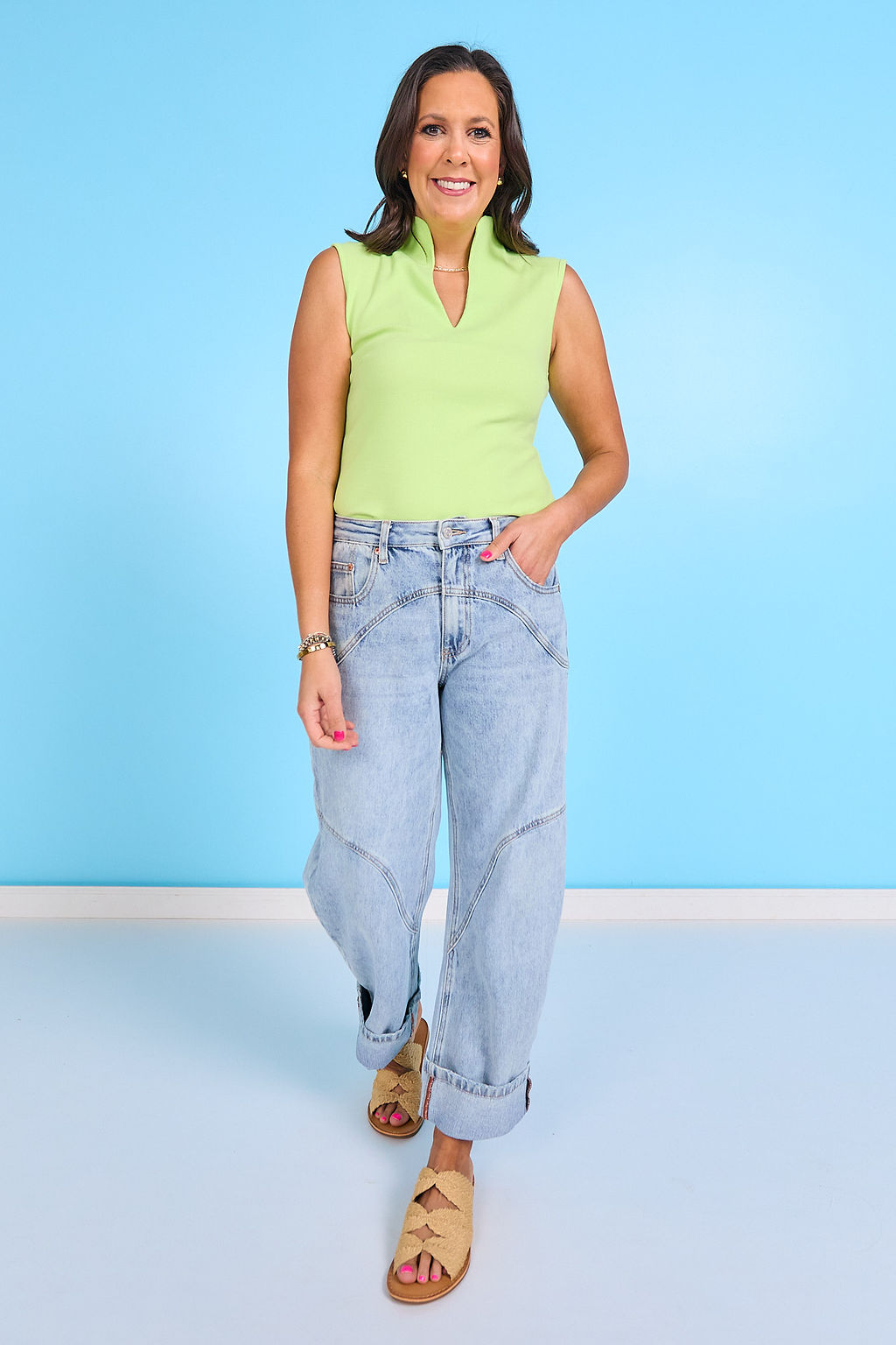 SSYS Elle High Neck Top In Lime