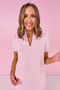 SSYS Andie Quilted Animal Short Sleeve V Neck Top with Rounded Collar In Pink