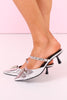Silver Pointed Toe Mule Heels with Buckle Strap