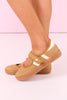 Tan Retro Stripe Sneaker Mary Jane Flats