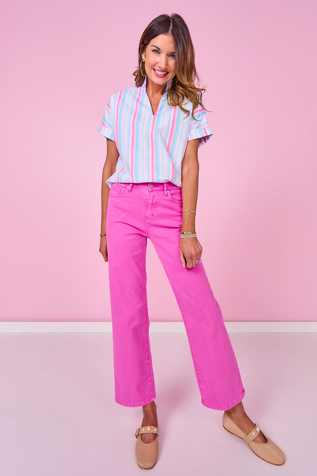 SSYS Susie Short Sleeve Striped Top In Pink Stripe