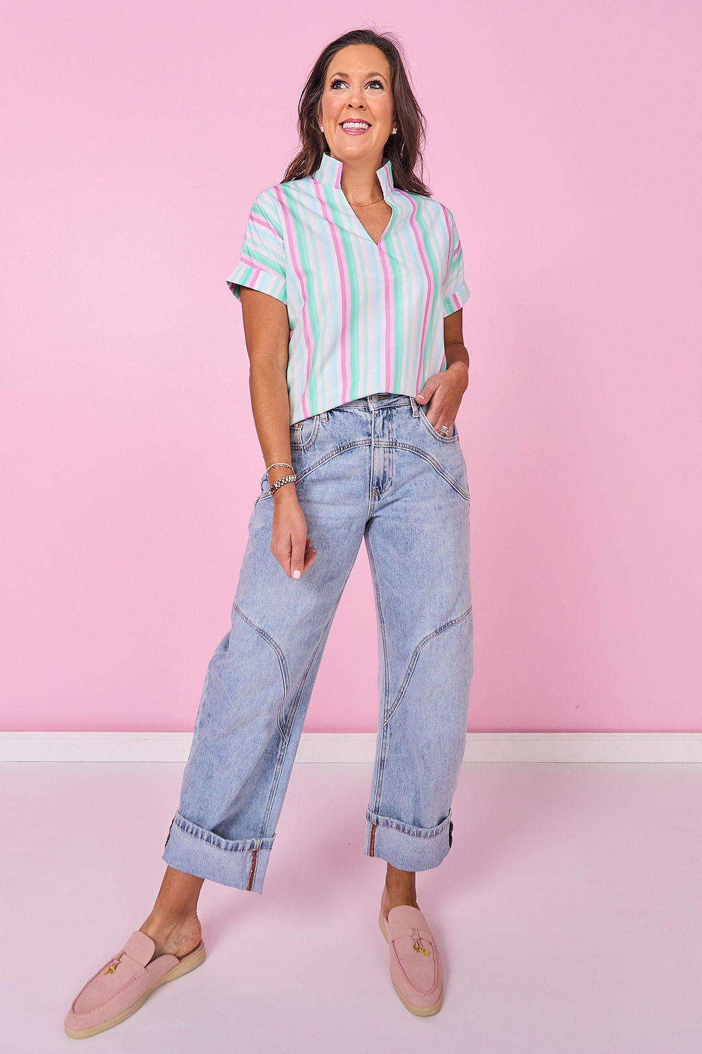 SSYS Susie Short Sleeve Striped Top In Lavender Stripe