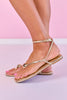 Gold Metallic Embellished Thong Slingback Sandals