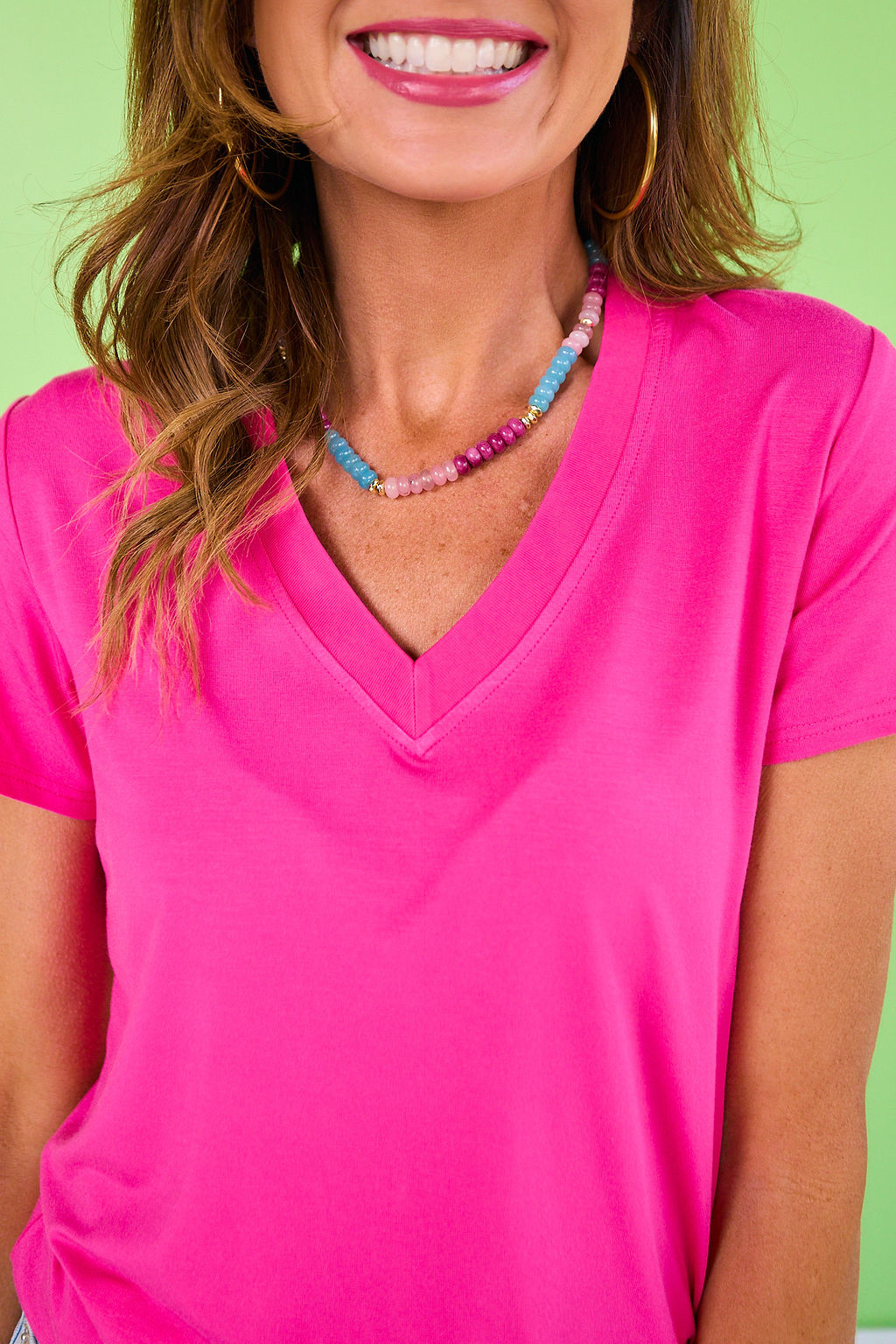 SSYS Ribbed V Neck Tee Shirt In Hot Pink