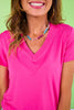 SSYS Ribbed V Neck Tee Shirt In Hot Pink