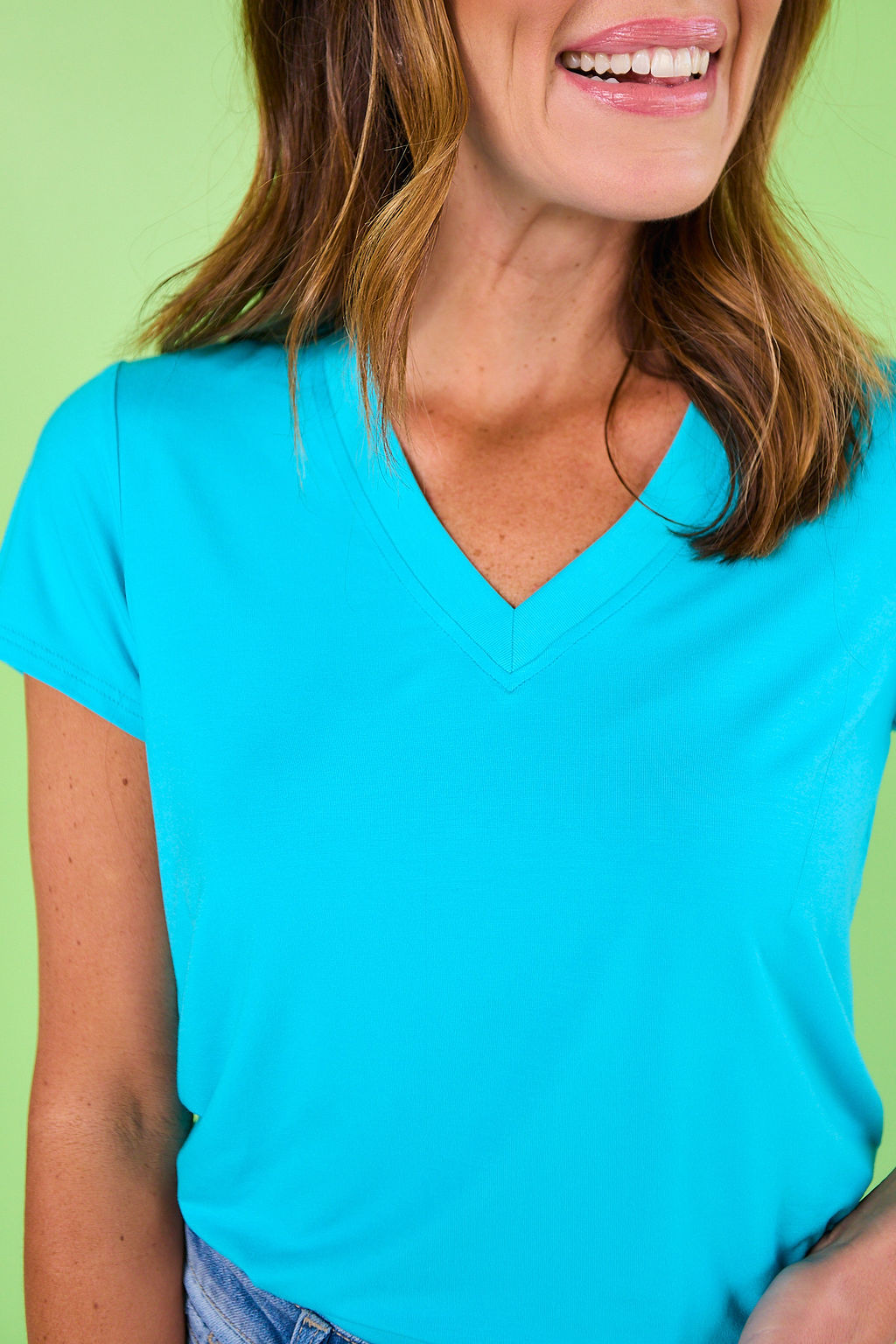 SSYS Ribbed V Neck Tee Shirt In Teal