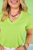SSYS Ribbed V Neck Tee Shirt In Lime