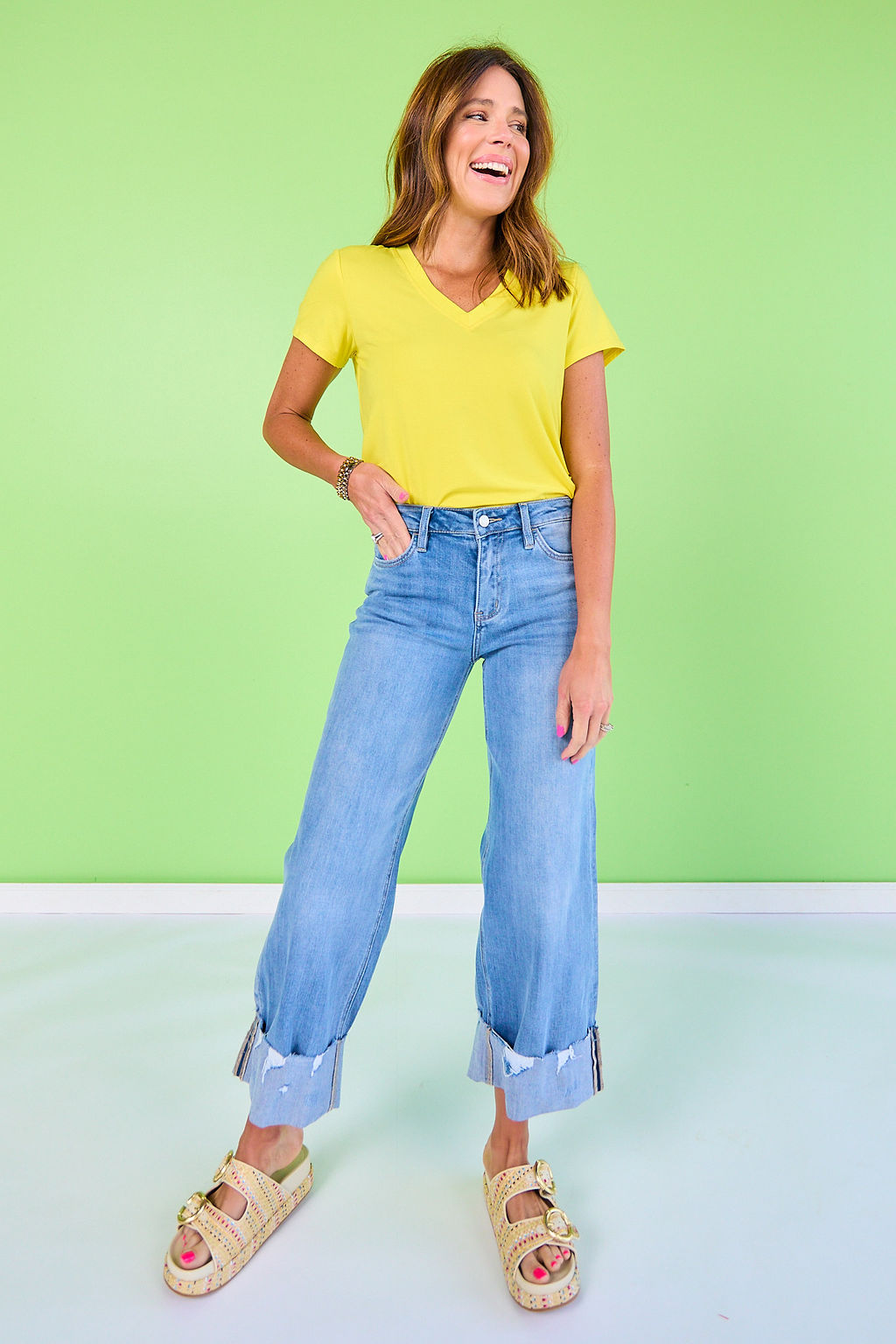 Lovervet By Vervet High Rise Cuffed Wide Jeans