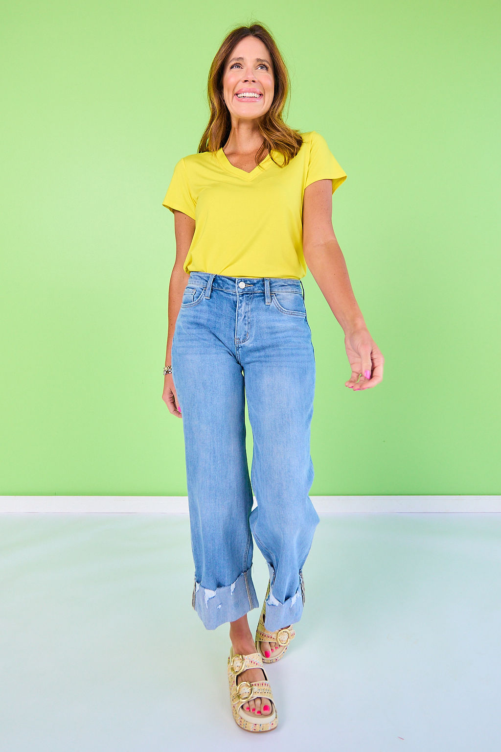 SSYS Ribbed V Neck Tee Shirt In Yellow