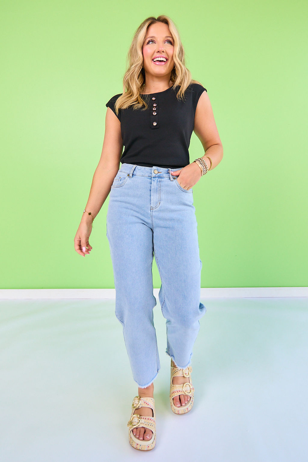 SSYS Kitt Stretch Light Wash Denim Petite Barrel Jeans