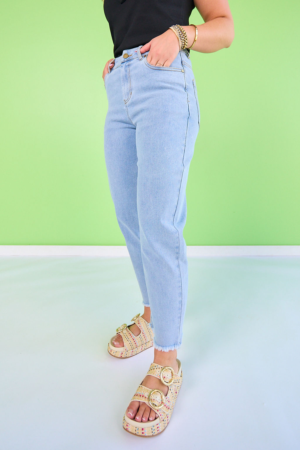 SSYS Kitt Stretch Light Wash Denim Petite Barrel Jeans