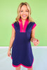 SSYS Navy and Dark Pink Cap Sleeve Colorblock Air Dress