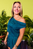 SSYS Kim Satin Off The Shoulder Top In Dark Blue