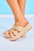 Natural Raffia Buckle Strap Platform Sandals