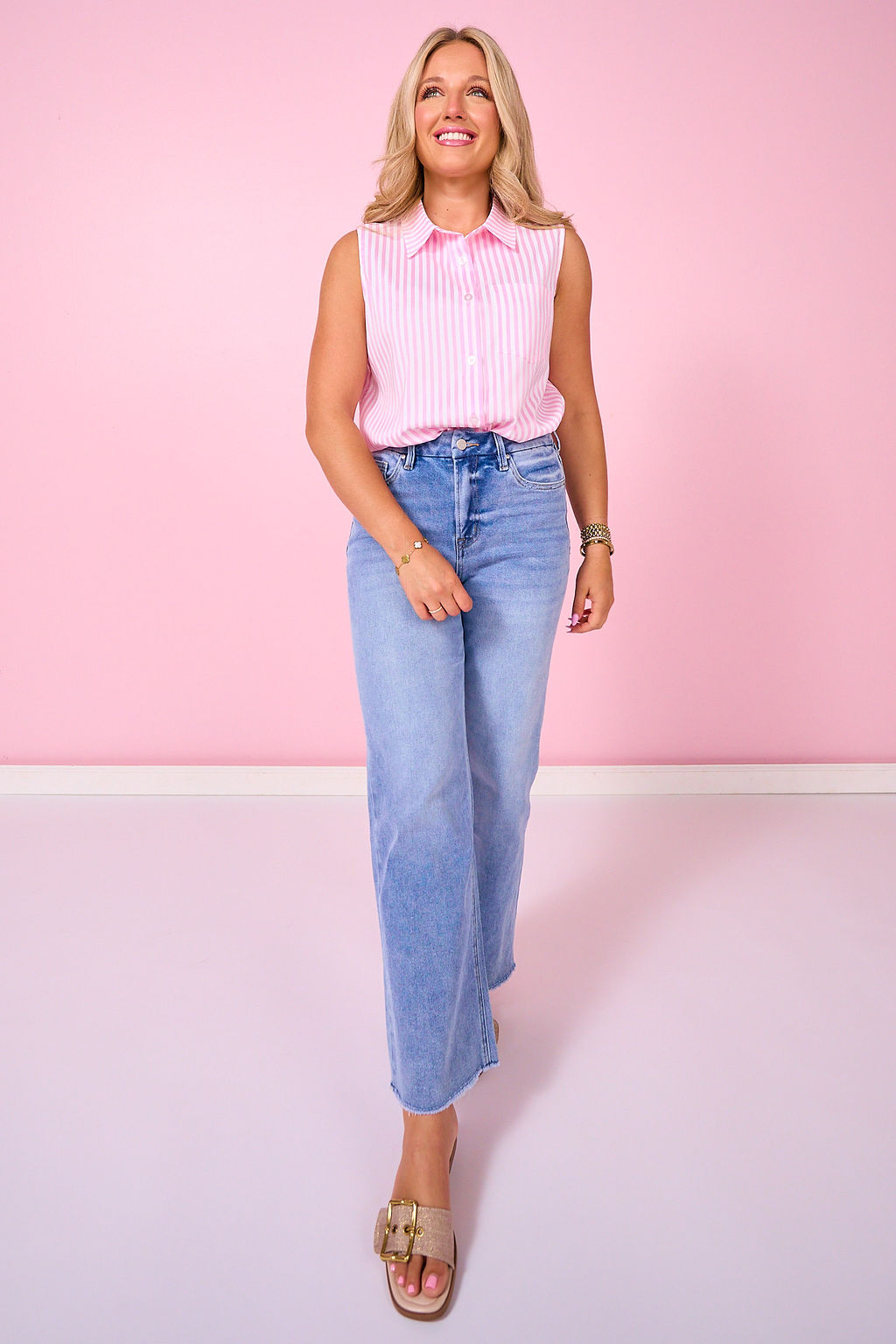 SSYS Collins Preppy Stripe Sleeveless Top In Pink