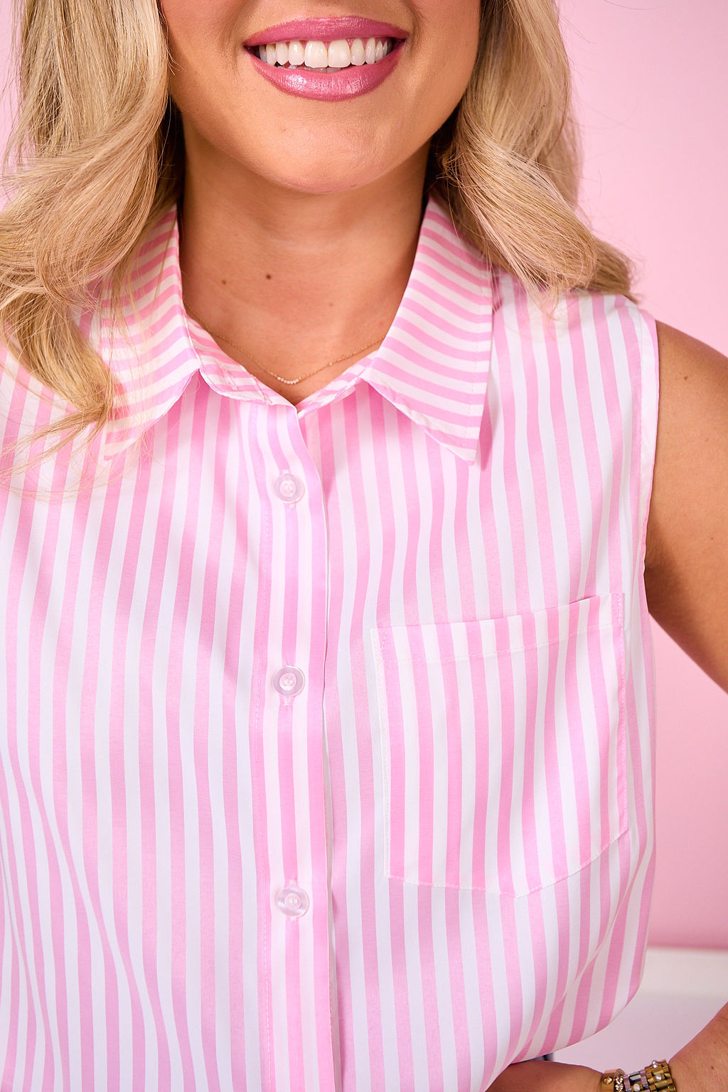 SSYS Collins Preppy Stripe Sleeveless Top In Pink
